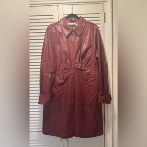 ELOQUII Women's Burgundy Faux Leather Mini Shirtdress